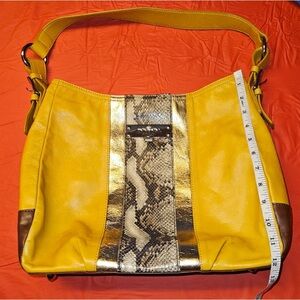 MY FLAT IN LONDON LARGE BAG NWT CAMEL COLOR LEATHER SNAKE SKIN TRIM